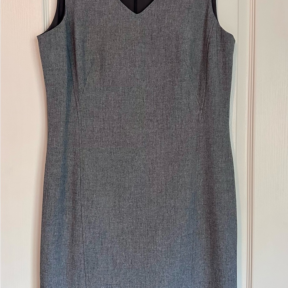 Kasper Grey Sheath Midi Dress V-Neck Sleeveless